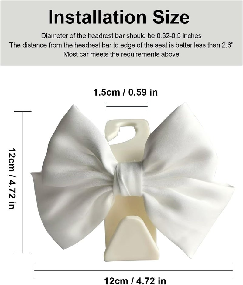 BVGACI 2 Pack Car Purse Hooks, Cute Bow Car Seat Headrest Hook Hanger for Purses and Bags (White silk) - Image 4